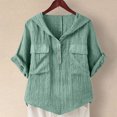 thumbnail image 3 of Otntypg Button Down Hooded Shirts for Women Lightweight Casual Summer Short Sleeve Cargo Hoodie Tops Trendy Imitation Cotton And Linen Tunic Blouse with Pockets Green XXL, 3 of 8