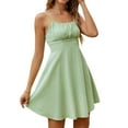thumbnail image 3 of Robe Corset à Bretelles Spaghetti pour Femmes, Plissée, Coupe Trapèze, Évasée, Mini Robe Vert Pâle S, 3 of 10