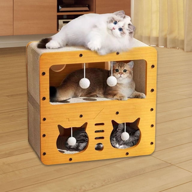 Cat Corrugated House Cat Cave Cave Malling Interactive Scratcher Cama para gatitos Decoración del hogar de gatos pequeños, medianos y grandes