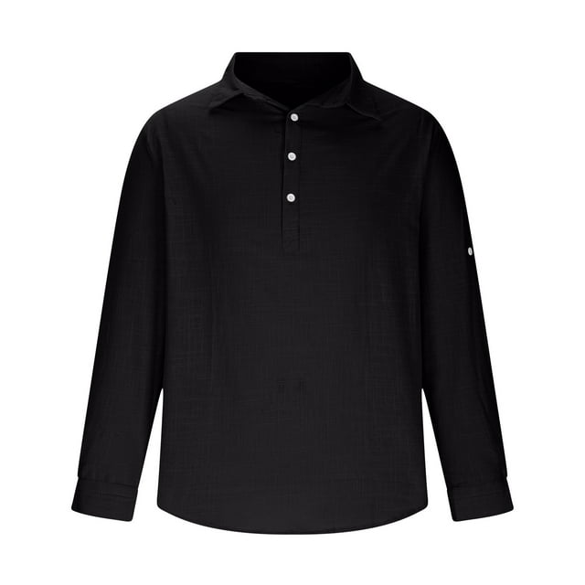 pstuiky camisa de manga larga para hombre, Camisa de hombre con botones de un tercio, de playa, de manga larga, de color liso, con solapa, informal, para uso diario. tops de invierno para hombre xxl