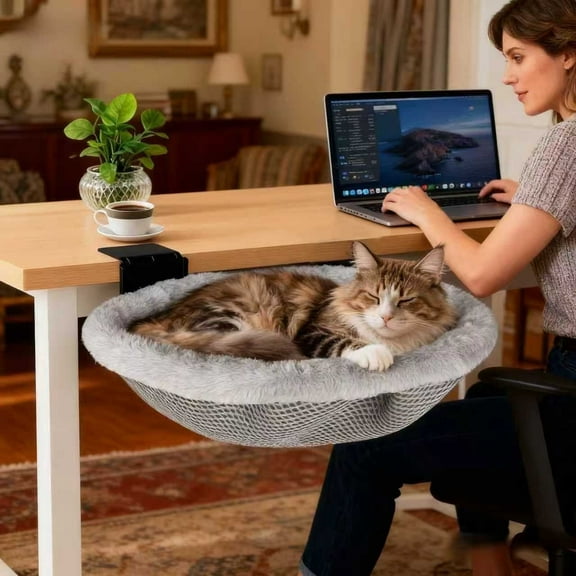 NRYDEPET Cat Desk Bed, Supports up to 50 lbs, Removable Machine Washable Cover, Space Saving Foldable Design Cat Bed for Gaming Desks and Home Office