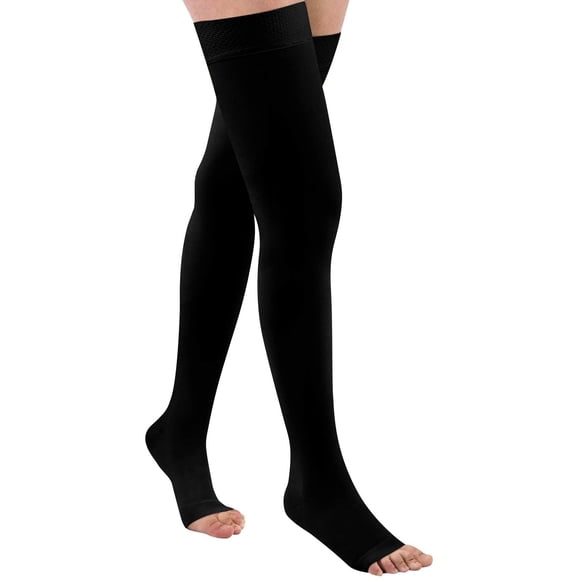 Bas de Compression Cuisse 20-32 mmHg Sans Orteils, Chaussettes de Compression pour Femmes et Hommes, circulation, avec Bande à Pois en Silicone