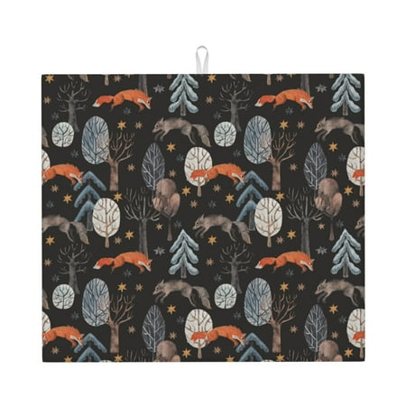 

Naloa Fox In The Forest Dish Drying Mat for Kitchen Counter Heat Resistant Drainer Mats Absorbent Draining Mat Dish Rack Pad 16 x18