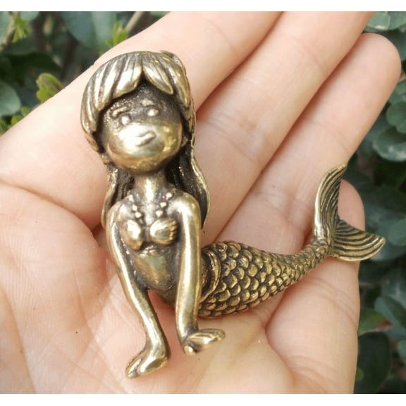 Copper Art brass Mermaid statue, Mini Mermaid Figurine Sculpture, Mermaid Delicate Noble Girl Decor Gift, Romance Boho Nautical Theme Decor