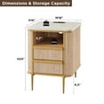 thumbnail image 5 of OKD Faux Marble Tabletop Nightstand with Charging Station, Modern Luxury Wood Side Table with 2 Drawers & Gold Metal Decor for Living Room Bedroom, Natural Oak, 5 of 7