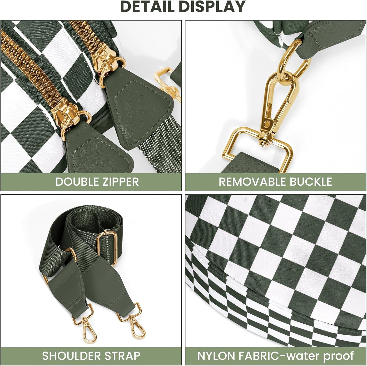 Checkered Crossbody Bag,Spacious Bum Bags for Women Nylon Crossbody Fanny Packs Checkered Purse Belt Wallet