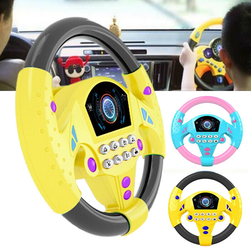 Yellow Children's Simulation Steering Wheel Toy Kids Pretend Toy Sound Light 
