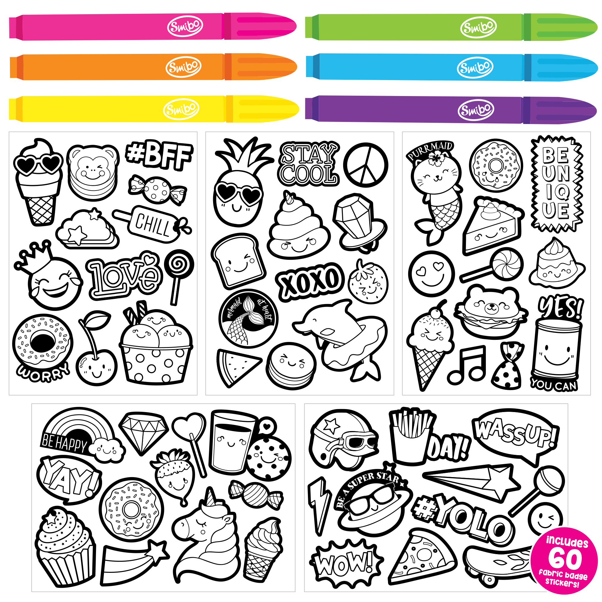 Smibo Color in Fabric Badge Stickers, 60 Pieces