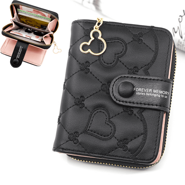 SINMI Portefeuille personnel pour Femme Noir, Petit Porte Monnaie Femme Cuir Pliable avec Titulaire de la Carte de crédit Cash ID, Porte-Monnaie zippé Sacs d'argent Comme cadeau pour une dame