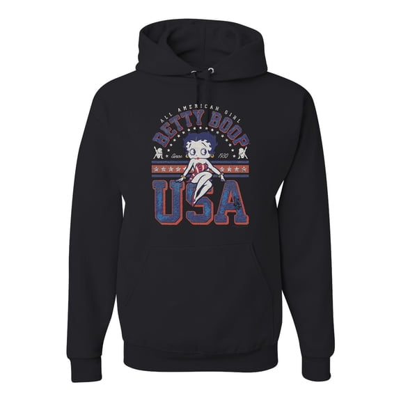 Wild Bobby Betty Boop All American Girl Since 1930 Betty Boop Unisex Hoodie Sweatshirt, Black, Small