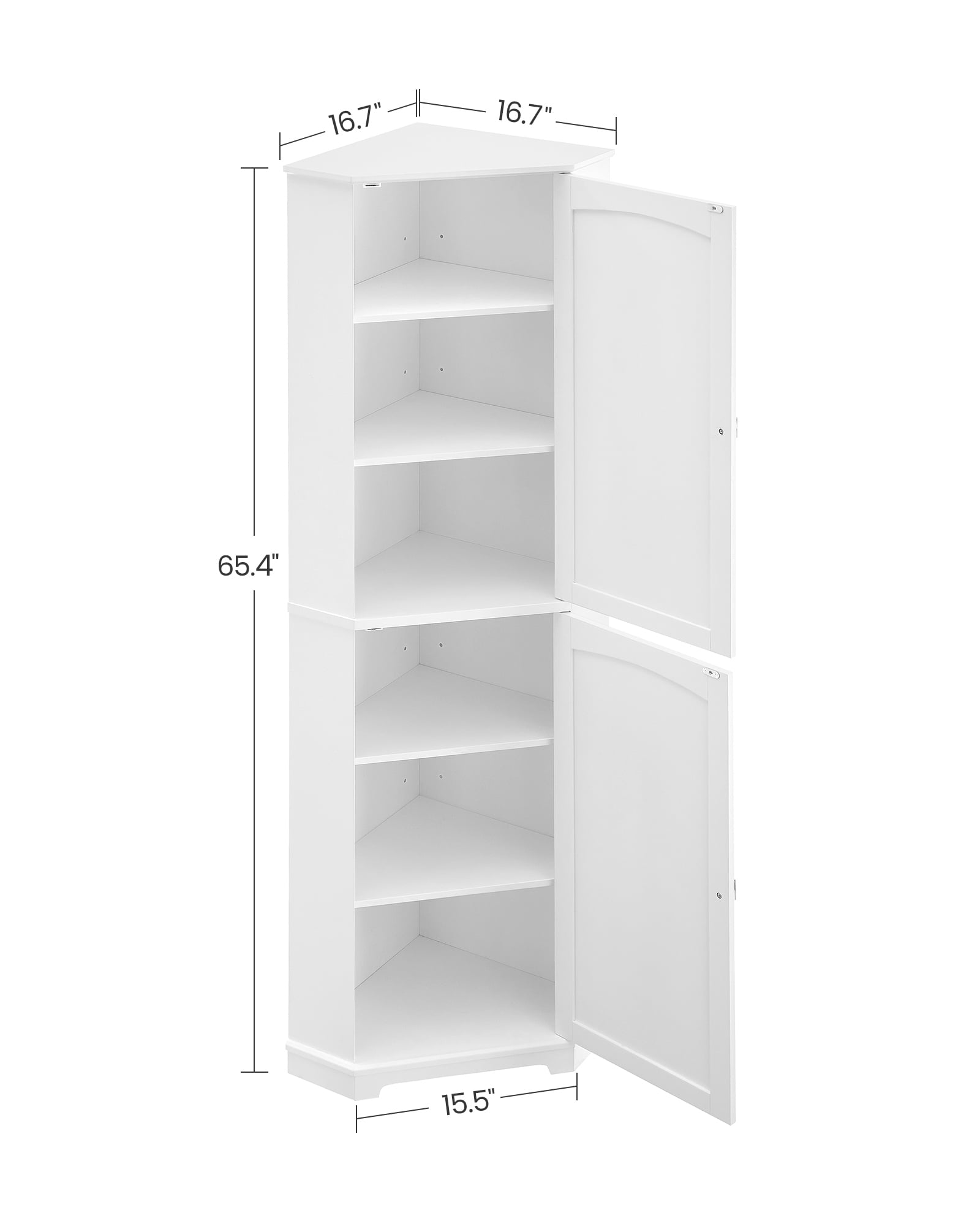 VASAGLE Floor Cabinet  Storage Cabinet with 2 Doors and 4 Adjustable Shelves Tall Corner Cabinet Modern Farmhouse Design, White