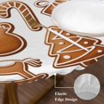 thumbnail image 3 of Gingerbread Man Round Tablecloth, Fitted Table Cover with Elastic for 45"-54" Round Tables, Snowflakes Xmas Trees Candy Winter Table Cloth Outdoor Indoor Dinning Party Waterproof Tablecloths, 3 of 7