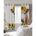 thumbnail image 2 of Cow Sunflowers Blackout Curtains for Bedroom 45 Inch Length 2 Panels Set, Farmhouse Spring Flowers Wooden Grain Thermal Insulated Energy Saving Window Treatment Curtains Blackout Drapes 52"x45", 2 of 8