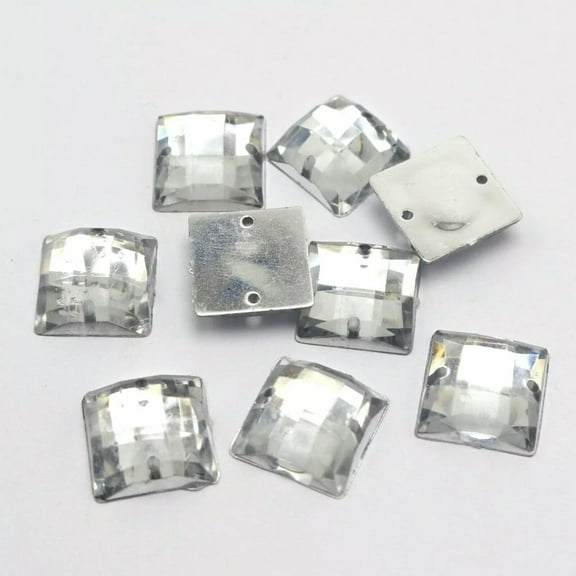 U8MO 100 Clear Flatback Acrylic Square Sewing Rhinestone Button 14X14mm Sew on beads