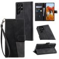 thumbnail image 1 of Splicing Wallet Case for Samsung Galaxy S22 Ultra,Wrist Strap Card Slots PU Leather Wallet Protection Case Magnetic Closure Stand Flip Case Cover for Samsung Galaxy S22 Ultra,Black, 1 of 14