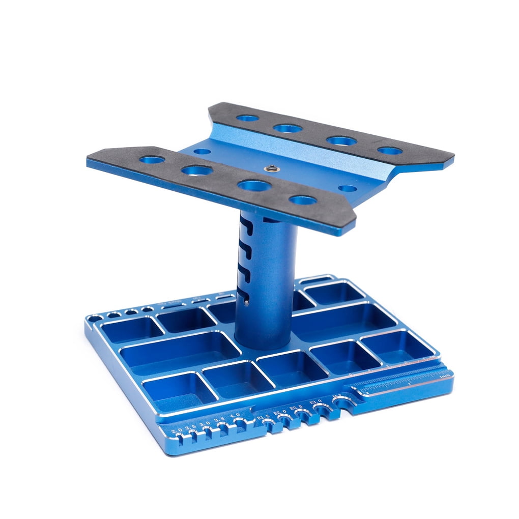 RC Car Work Stand With 360-Degree Rotation - Adjustable Height Aluminum Repair Station For 1/8 To 1/18 Scale RC Models (Blue)