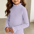 thumbnail image 6 of Girls Ribbed Mock Neck Knit Sweater Slim Fit Long Sleeve Ruffle Trim Basic thermal Top for Kids Ages 0-12 Fall Winter Layering Shirt Purple 0-3 Years, 6 of 6