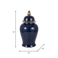 thumbnail image 4 of Ceramic Temple Jar with Lid for Living Room Decor - Contemporary Flower Vase for Bedroom, Home Styling, and Kitchen Counter - Sculpted House Accent for Office and Table Decor - 18", Blue & Gold, 4 of 13