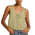 thumbnail image 2 of Qulqfy Womens Tank Tops Cotton Sleeveless Khaki Lace Crew Neck Casual Flowy Button Down Tunic Summer Tops S, 2 of 3