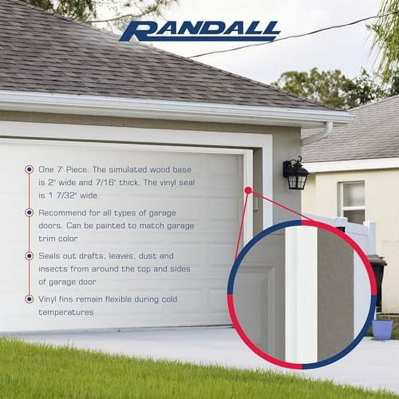 Randall Manufacturing Co., Inc | Garage Door Weatherstrip Door Seal | V-37 | 7 Feet | Dual Vinyl | for Top or Sides | White | for All Types of Garage Doors | Seals Out Drafts | Eas