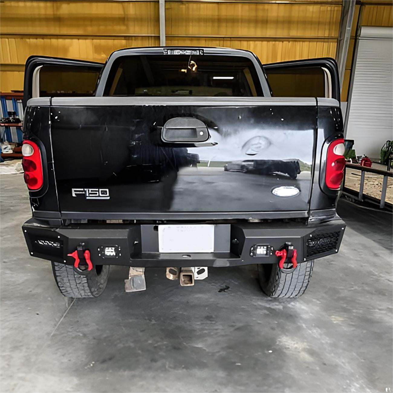 Vijay Compatible with 1997-1998-1999-2000-2001-2002-2003 Ford F150 Front and Rear Bumper Textured Black Steel with Light and D-ring