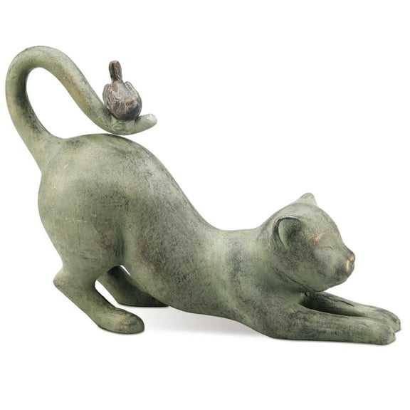 Alex The Cat with Bird | Indoor Outdoor Decor Garden Sculpture Metal Statue