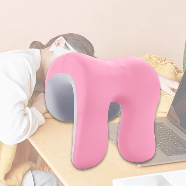 Almohada para la siesta, reposacabezas para el cuello, ligera, extraíble, transpirable, de espuma viscoelástica, multifuncional, con cremallera, cojín Rosa Gris