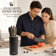 Astercook Knife Set, 6-Piece Kitchen Knives Set with Block & Non-Stick Healthy Coating, Stainless Steel Chef Knives with Anti-Slip Ergonomic Handle, Dishwasher Safe, Perfect Kitchen Home Gifts, Black