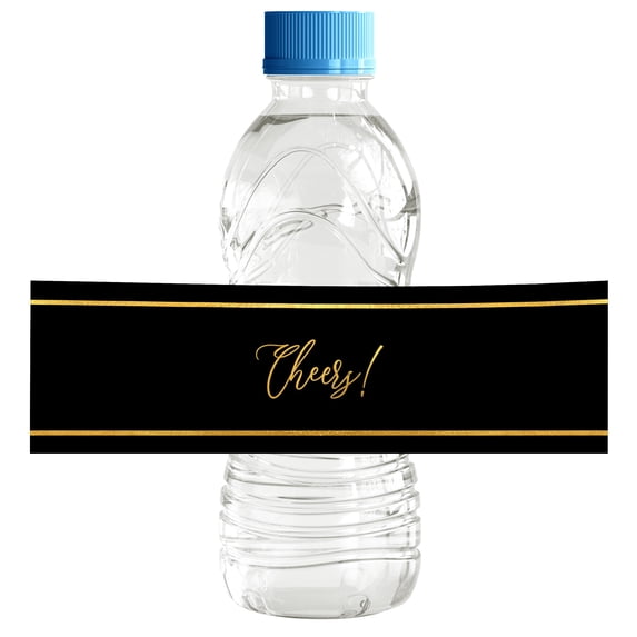 Darling Souvenir Classic Black WaterBottleLabels Self Adhesive Party Collection Cheers!WaterBottleStickers Great For Wedding, Birthday, Engagement Party- Pack Of 32