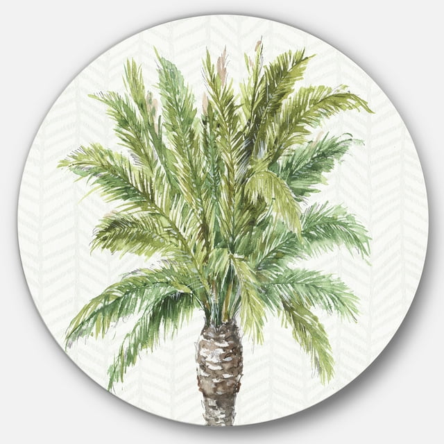 Designart 'Mixed Botanical Greens palms IV' Art Mural en Métal Style Ferme - Disque de 36