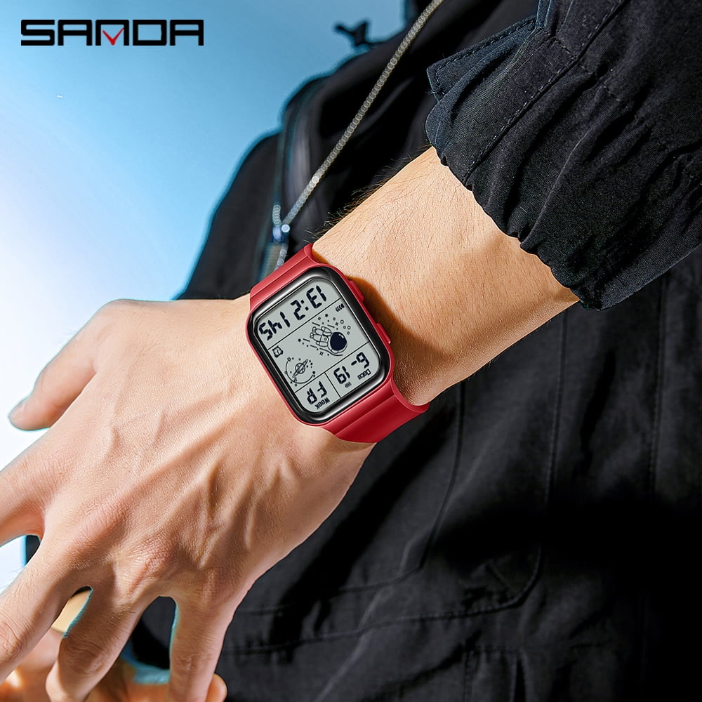 Sanda Men's Analog Sports Watch, LED Large Face Waterproof Wrist Watches, Dual Dial Digital Analog Watches for Men  6052