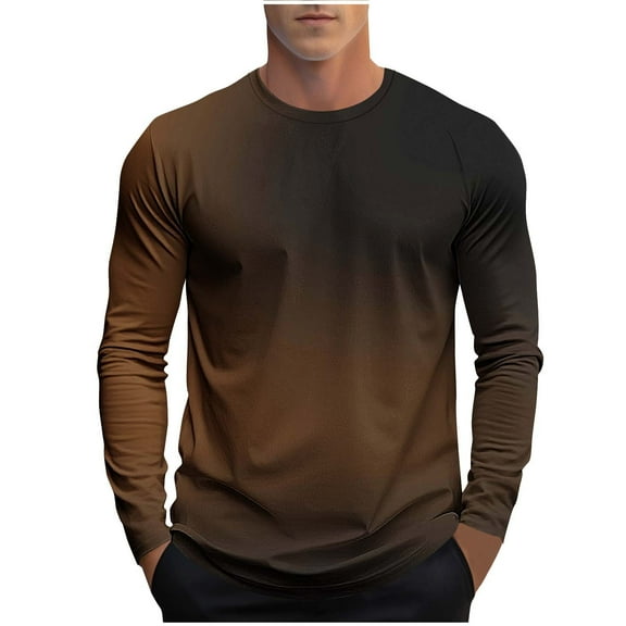 Stamzod Oversized Tshirts for Men Fashion Gardient Printed Crewneck Long Sleeve Shirt Casual Workout Shirts for Men Brown B XXXXL