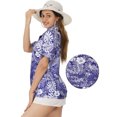 thumbnail image 4 of HAPPY BAY Hawaiian Shirts Womens Casual Summer Beach Party Blouse Shirt Tropical Blouses Short Sleeve Vacation Button up Dress Shirts Dresses for Women L Hibiscus, Blue, 4 of 5