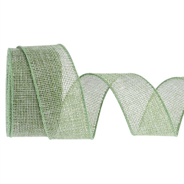 Nvzi Cinta decorativa, cinta verde claro, 2 rollos de 4 cm x 9,14 m (10 yardas), imitación de lino, ideal para envolver regalos y arreglos florales, cinta para envolver ramos.