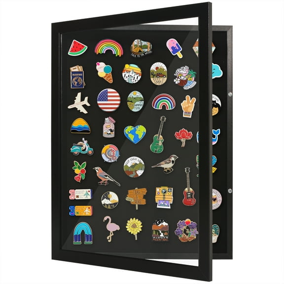 Americanflat 14x18 Picture Frame with Polished Plexiglass Pin Display Case Ideal Enamel Pins Medals - Black