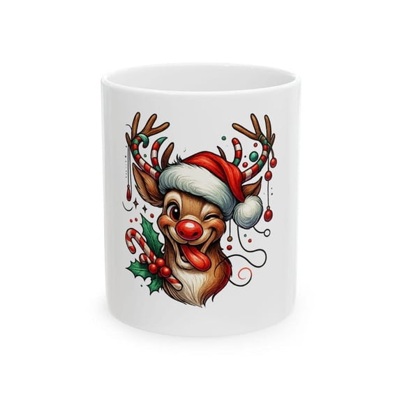 Reindeer Ceramic Mug Silly Face CH1Ristmas Coffee Cup H1oliday Drinkware Gift Fest Hot oa Mug Funny Deer Tea Mug
