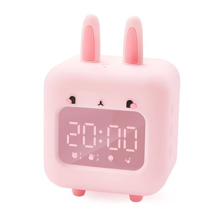 ACDANC Alarm Clock,Cute Bunny Shape Digital Clock,Silicone Material Bedside Clock,Pink