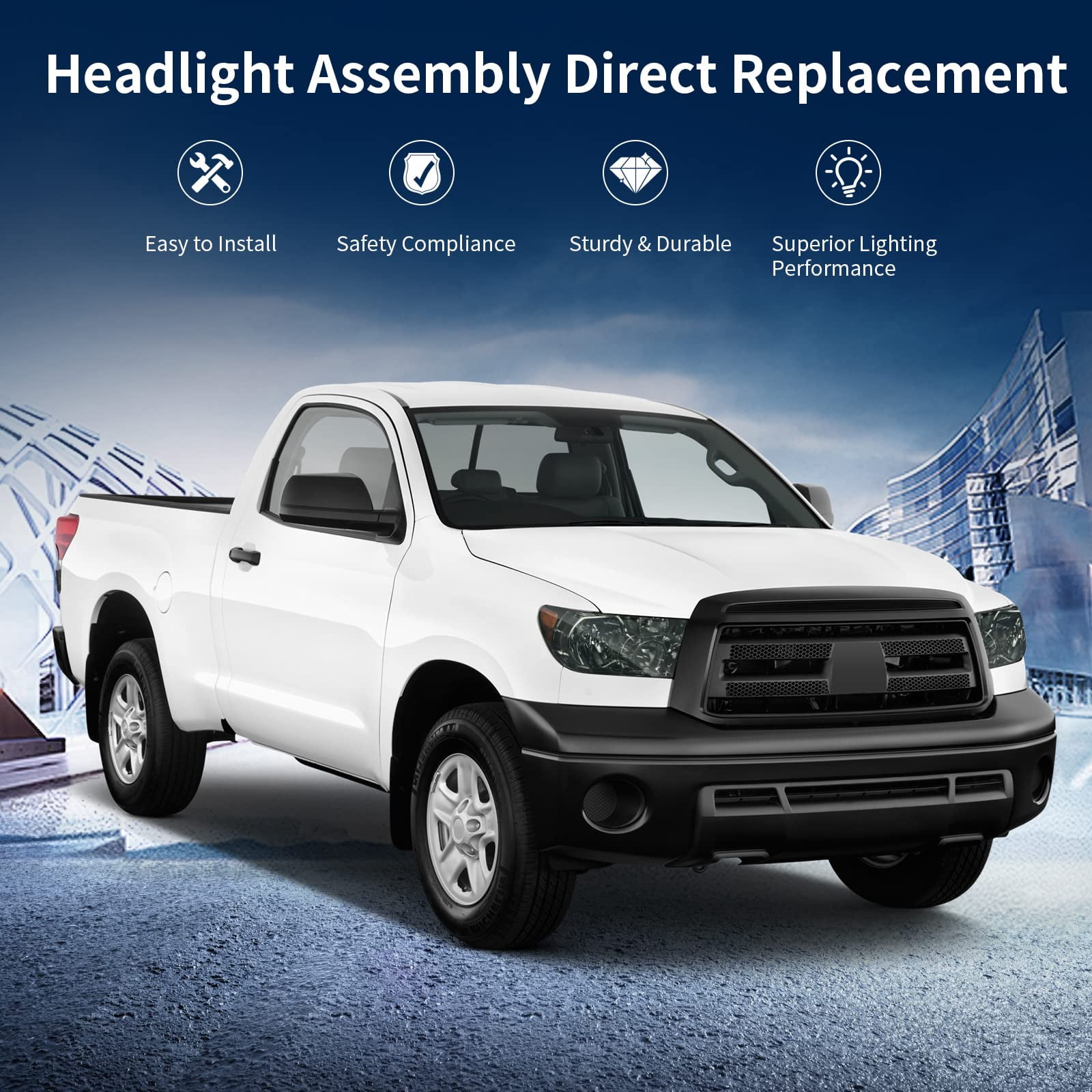 RVNI Headlight Assembly For 07-13 Toyota Tundra 08-17 Sequoia Black Smoke Lens Lamps