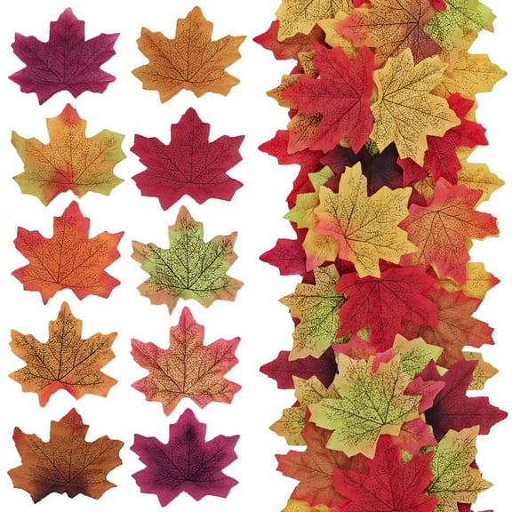 Ludlz 100 Pcs Fall Fake Silk Autumn Maple Leaves Bulk Artificial Fall Leaf Foliage for Thanksgiving Table Door Fall Wedding Party Birthday Baby Shower Decorations