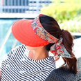 thumbnail image 4 of Gorra de ala ancha con visera para mujer, sombrero para el sol, playa, viajes, verano, sombrero flexible, camping, pesca, ciclismo, jardinería, protección solar plegable, color rojo sandía, 4 of 5