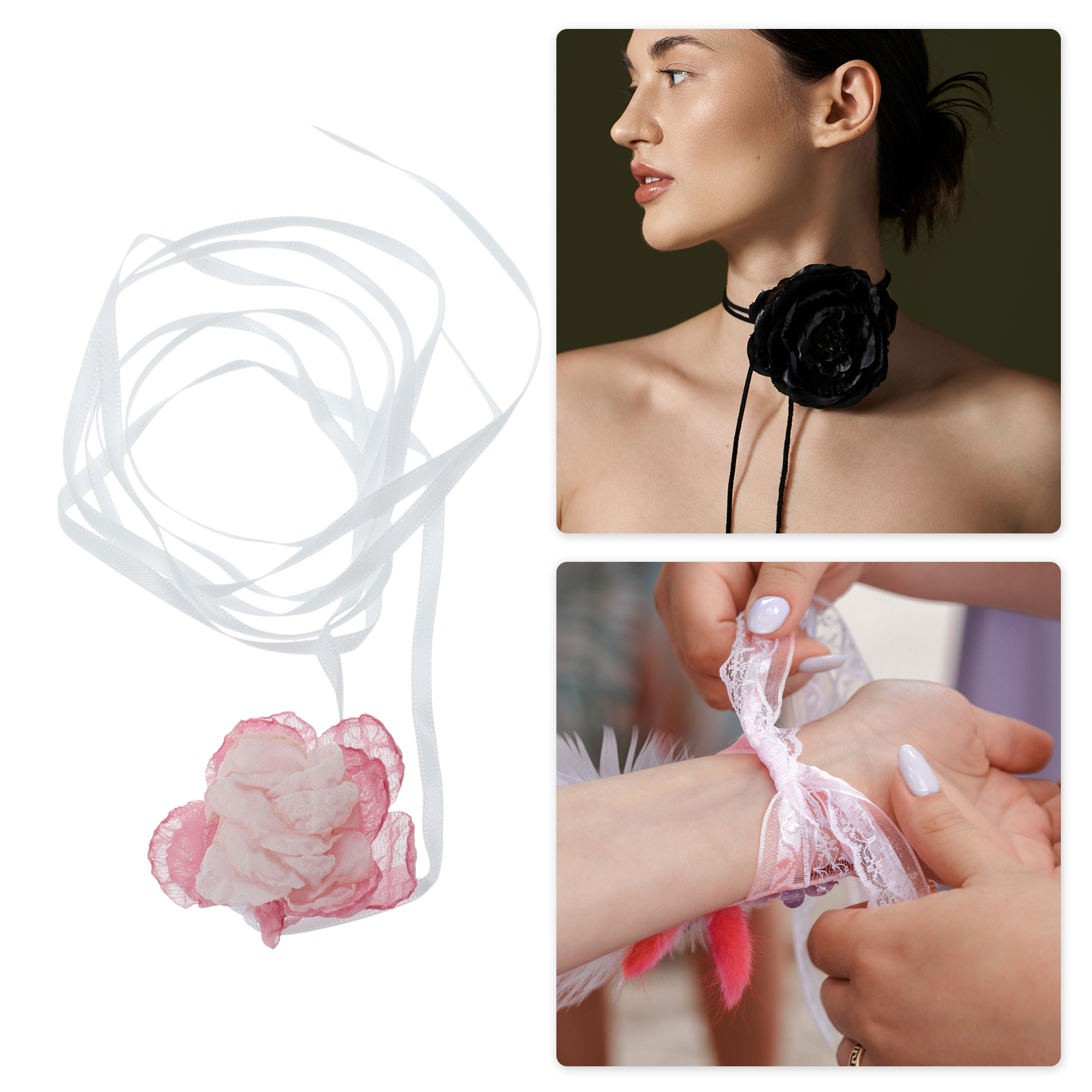 Unique Bargains Stylish Flowers Choker Necklace Pink