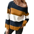thumbnail image 3 of HUBERY Women Color Block Stripe Printed Side Split Crew Neck Long Sleeve Shirt, 3 of 6