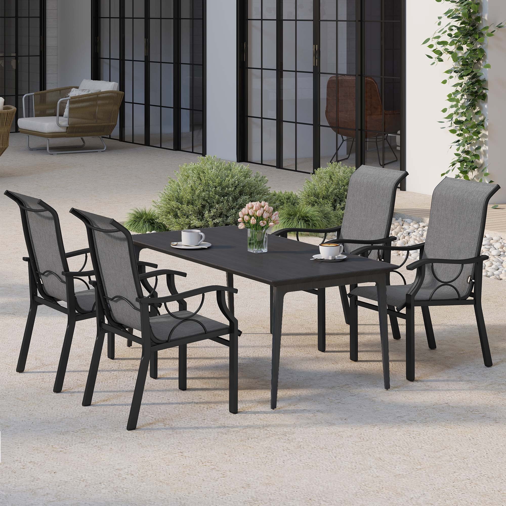 Uforic Patio Dining Chair, Gray Textilene Fabric, Sturdy Iron Frame, Straight Legs, Heavy Duty 150kg Capacity, 2 Pieces per Box for Outdoor Use