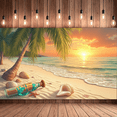 thumbnail image 5 of Tropical Sunset Beach Backdrop Ocean Palm Trees Shells Banner for Vacation Party Summer Wedding Photography, 5 of 7