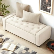 Weture Storage Ottoman Bench with Tufted, Safety Hinge & Upholstered Storage, Holds up to 330 lb , Beige