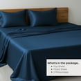 thumbnail image 3 of LINENWALAS King Sheet Sets, Cooling Sheets, Rayon Derived from Bamboo, Deep Pocket Up to 16", Breathable & Soft Bed Sheets, Luxury Silky Bedding Sheets (King, Navy Blue), 3 of 9