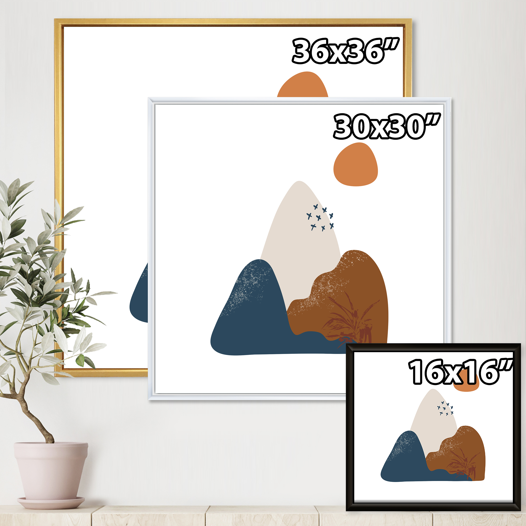 Designart 'Abstract Minimal Shapes Under Flowers VI' Modern Framed Canvas Wall Art Print
