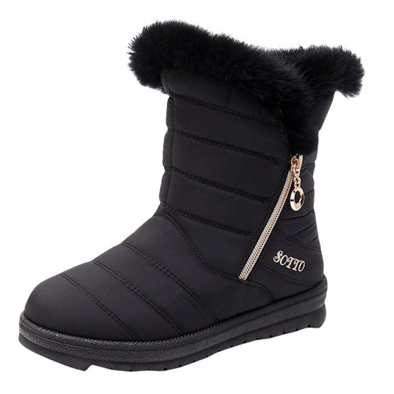 JUSLIO Womens Boots,Flat Boots Womens Snow Boots Ankle Boots Round Toe Comfort Mid Calf Boots