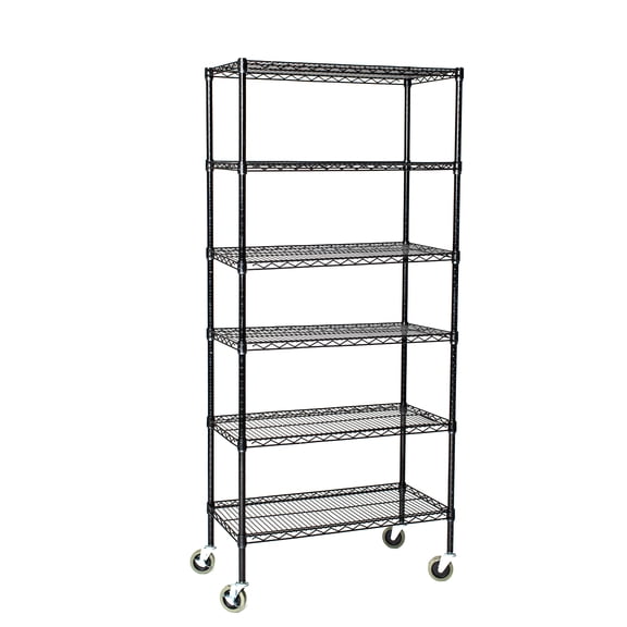 21" Deep x 24" Wide x 80" High 6 Tier Black Wire Shelf Truck with 800 lb Capacity