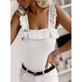 thumbnail image 3 of Sleeveless Solid Color Square Neck Ruffle Tank Tops Knitted Camisole, 3 of 4
